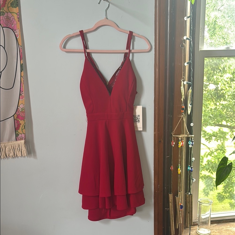 Emerald Sundae Red Asymmetrical Cocktail Dress